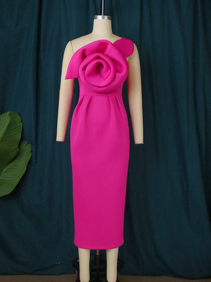 loveedsTM- Women Party Dress Slim Bodycon Sexy One Strap Big Flower Event Christmas Birthday Elegant African Gowns Wedding Guest Robes New