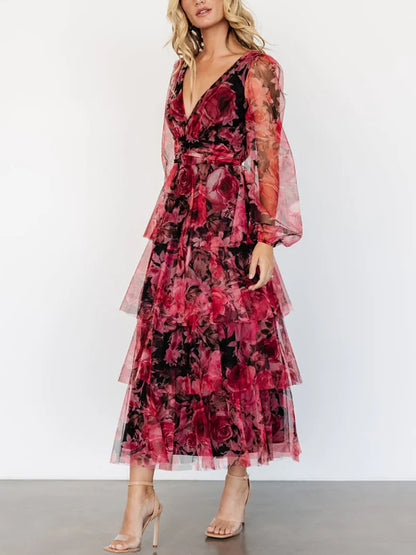 Layered Chiffon Print Maxi Dress