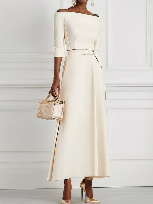 Classic Off The Shoulder Half Sleeve A-Line Maxi Dress