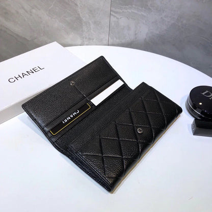 CHANEL Premium Leather Trendy Long Wallet Black 19x10cm