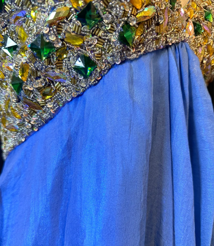 Vintage Blue Halter Beaded A Line Mini Party Dress Homecoming Dress Cocktail Dress S432