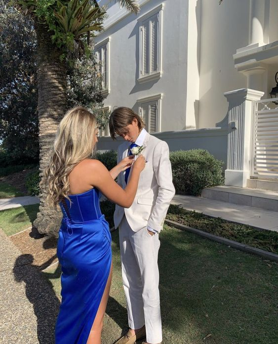 Royal Blue Mermaid Slit Corset Prom Dresses Ruched Formal Evening Party Dresses Bridesmaid Dresses SH850