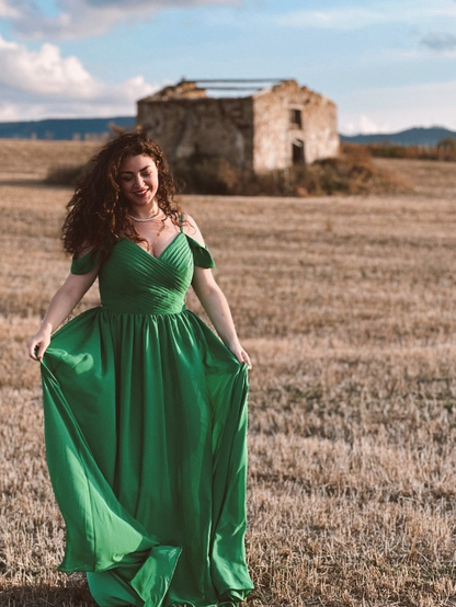 Elegant A Line Off the Shoulder Green Satin Long Prom Dress Evening Dress SH2016