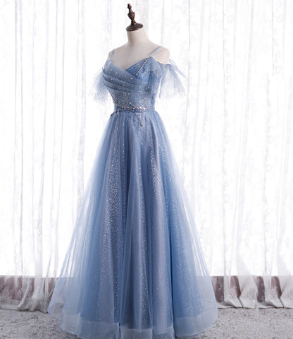 Blue tulle long A line prom dress fashion dress  8763