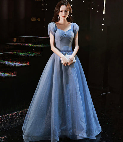 Blue tulle long prom dress blue evening dress  10292