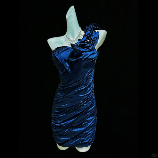 Blue Floral Short Satin Homecoming Dress Prom Dress Birthday Dress gh4638