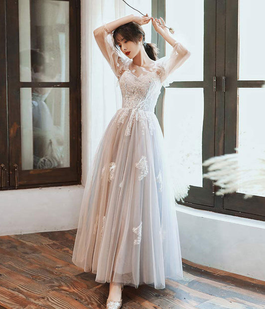 Cute tulle lace long prom dress evening dress  8343