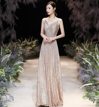 Shiny v neck sequins long prom dress evening dress  8371