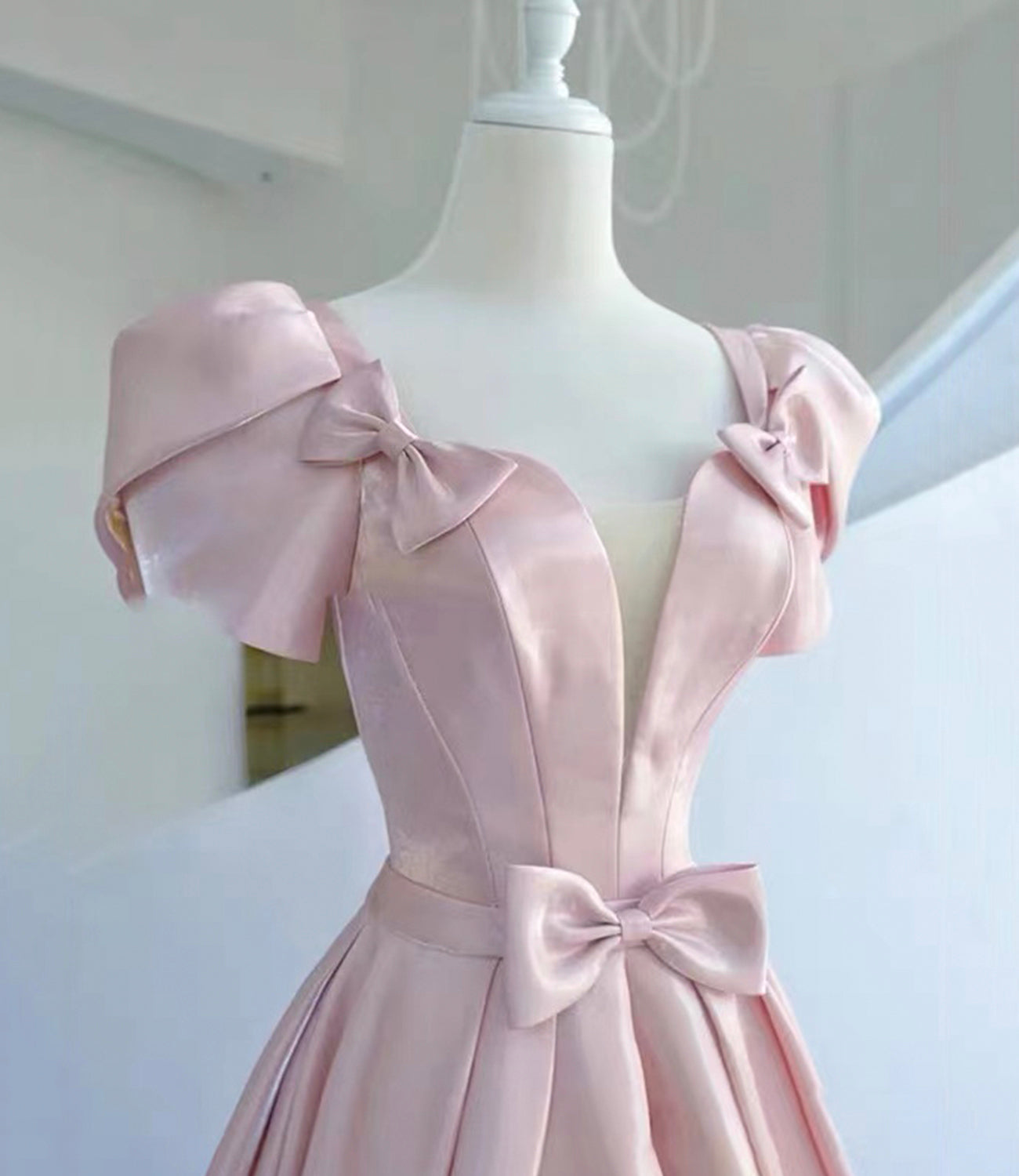 Pink satin long prom dress pink evening dress  10311