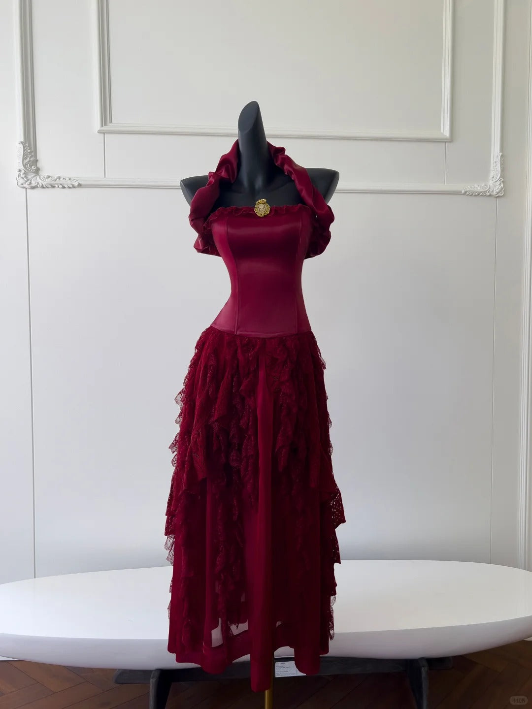 Burgundy Vintage Long Satin Ball Gown Birthday Party Dress Evening Dress gh4409