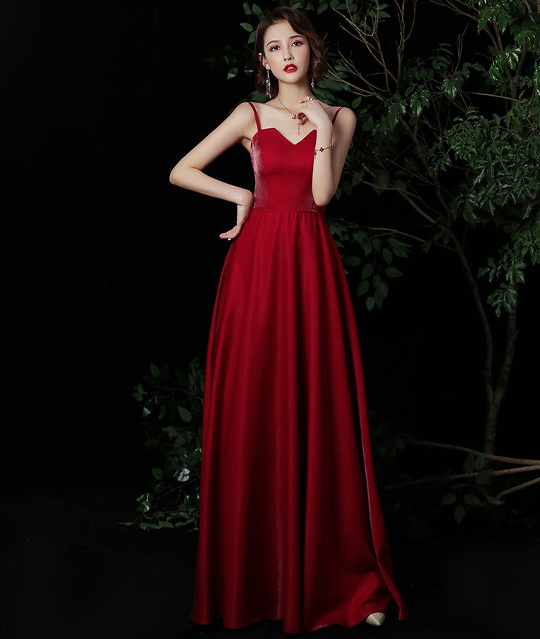 Simple long prom dress burgundy evening dress  8324