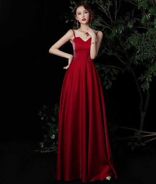Simple long prom dress burgundy evening dress  8324
