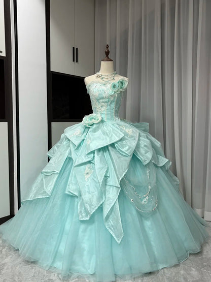 Mint Green Gorgeous Beaded Long Satin Tulle Ball Gown Evening Dress gh4827