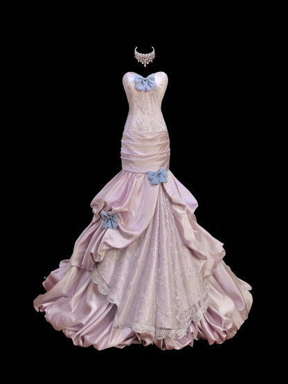 Pink sweet bow decoration long floor-length ball gown evening dress adult ceremony birthday dress gh4100