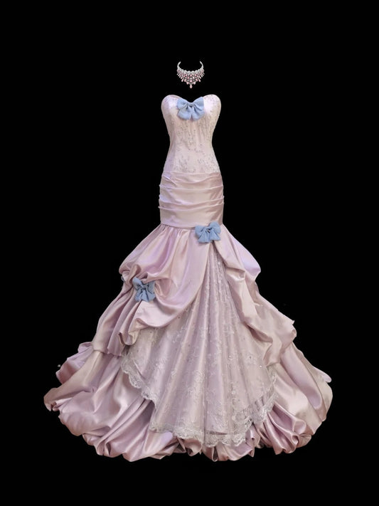 Pink sweet bow decoration long floor-length ball gown evening dress adult ceremony birthday dress gh4100