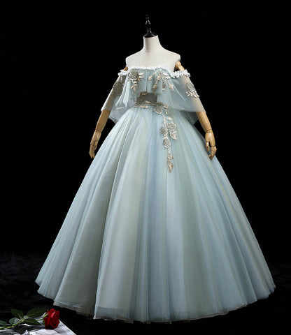 Green tulle lace long prom dress A line formal dress  10459