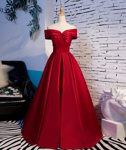 Red Elegant Fashion Simple Bow Sweet A-line Long Satin formal Ball Gown Evening Dress 8396
