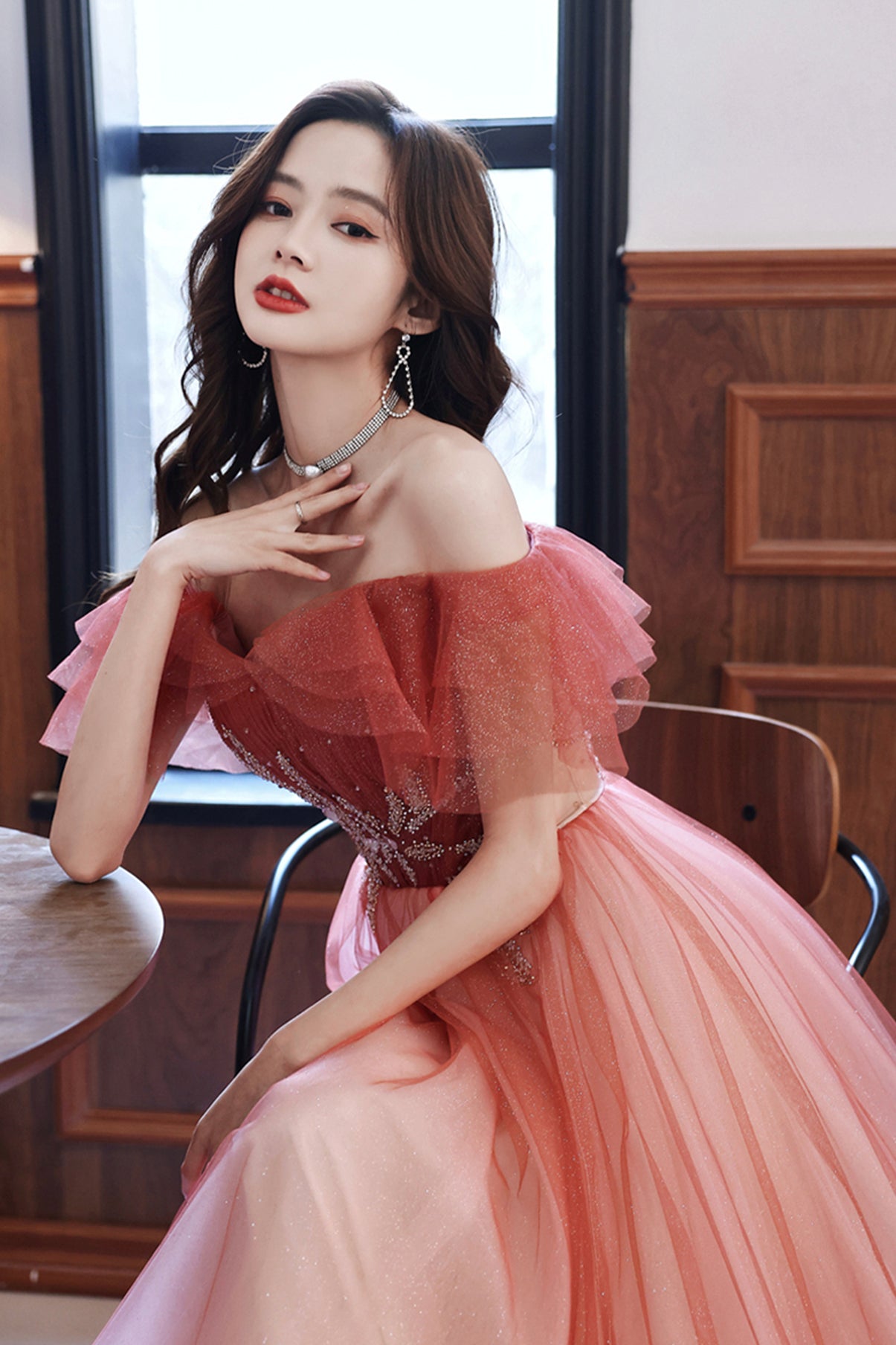 Stylish tulle long A line prom dress evening dress  8779