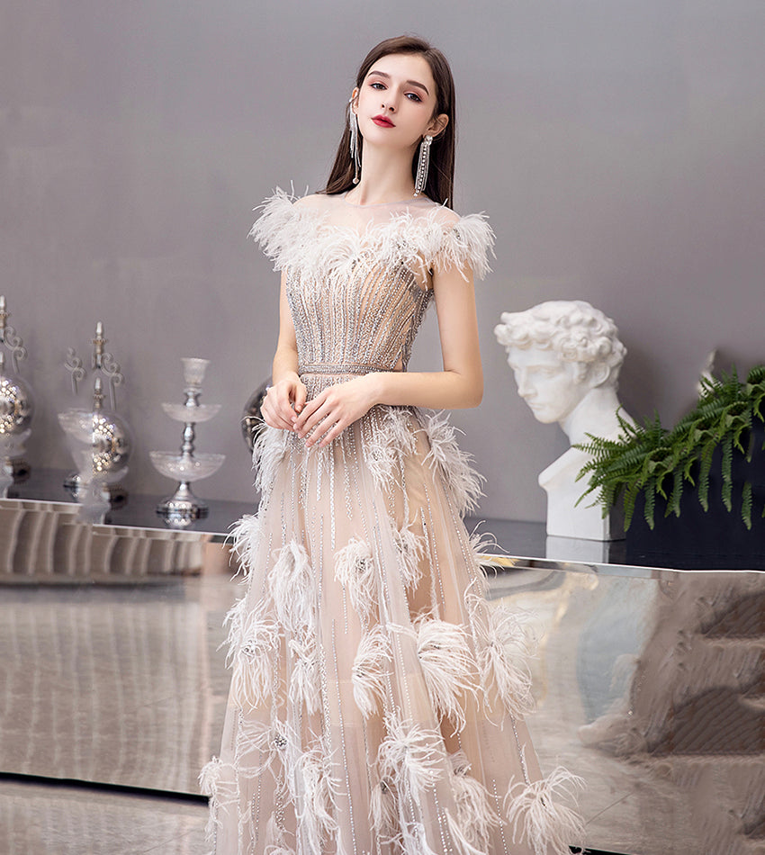 Unique tulle beads long prom dress evening dress  8524