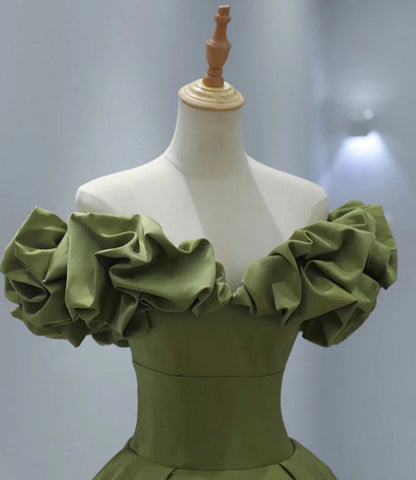 Green satin long A line prom dress evening dress  8816