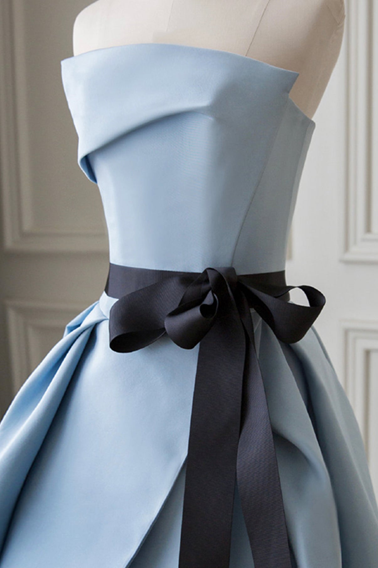 New blue high split prom dress long strapless backless  8642