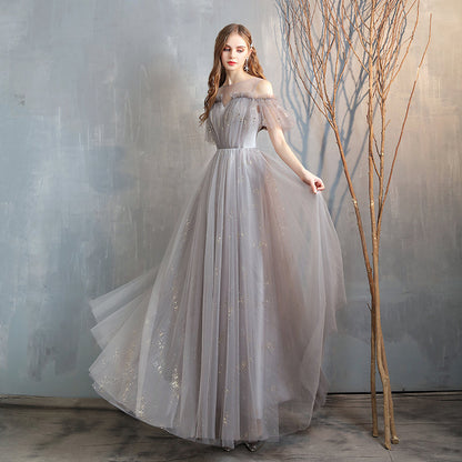 Cute tulle long prom dress simple evening dress  8245