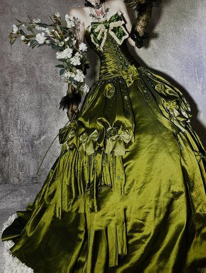 Green gorgeous exquisite beaded long satin ball gown evening dress party dress gh4500