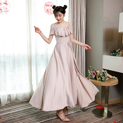 Light pink satin prom dress evening dress  8366