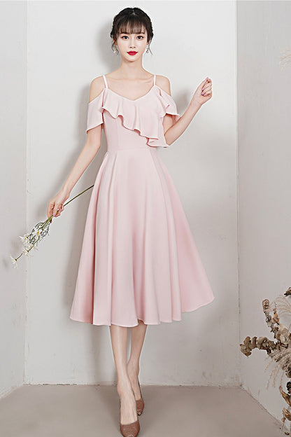 Pink A line short prom dress pink party dress  8785