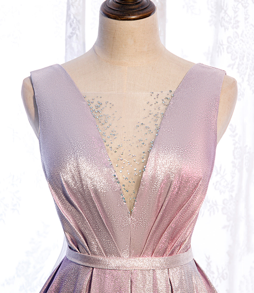 Pink satin long prom dress pink evening dress  8517