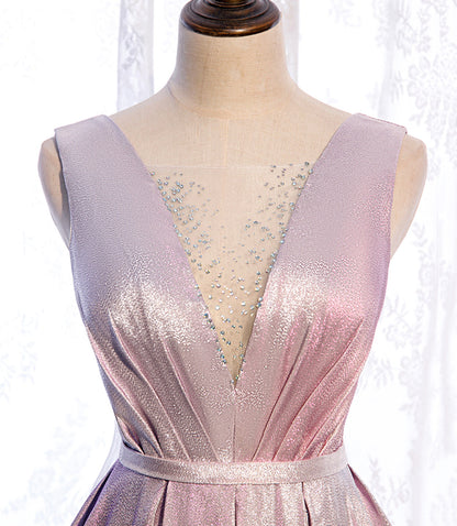 Pink satin long prom dress pink evening dress  8517