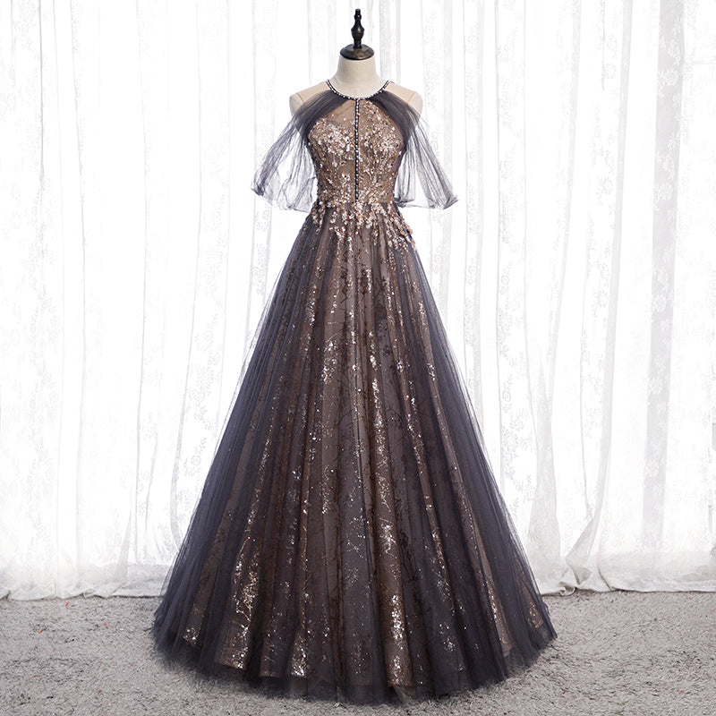 Elegant tulle sequins prom dress formal dress  8242