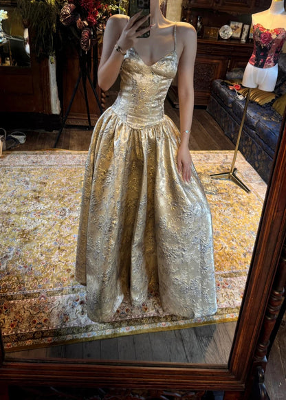 Gilded Elegant Fashion Vintage Long Satin Ball Gown Evening Dress Wedding Guest Party Dress Bridesmaid Dress Prom Dress gh3993