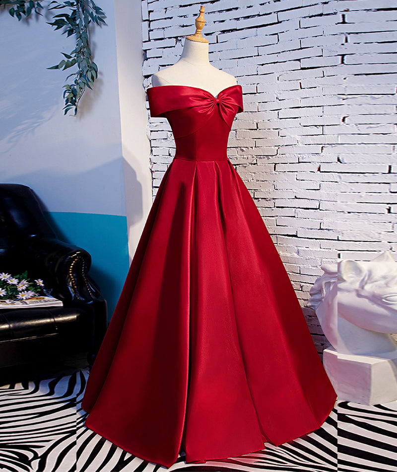 Red Elegant Fashion Simple Bow Sweet A-line Long Satin formal Ball Gown Evening Dress 8396
