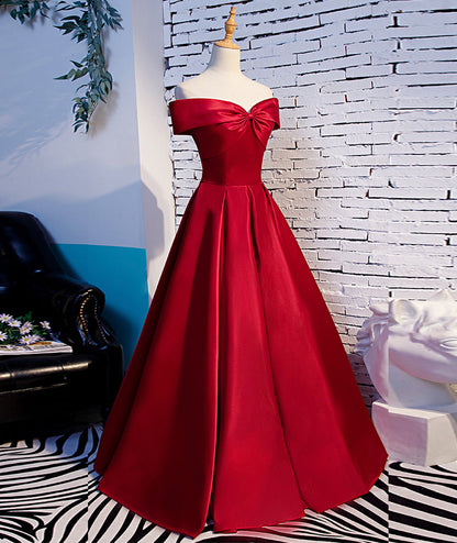 Red Elegant Fashion Simple Bow Sweet A-line Long Satin formal Ball Gown Evening Dress 8396