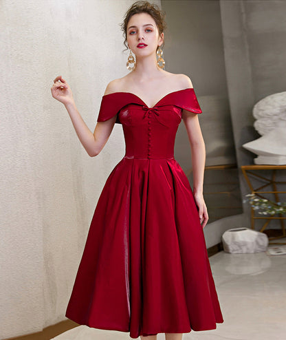 Cute satin short prom dress burgundy party dress  8393