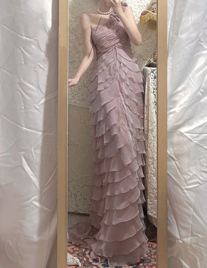 Lilac Floral Elegant Long Chiffon Ball Gown Evening Gown Party Dress Bridesmaid Dresses gh4463