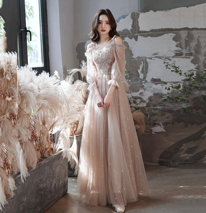 Cute tulle lace long A line prom dress evening gown  10041