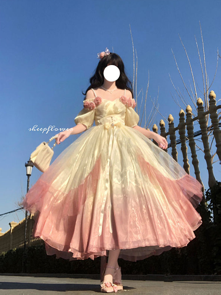 Vintage Ball Gown Off The Shoulder Short Sleeves 16th Ombre Pink Birthday Dresses Lolita Dress Birthday Outfits W1136