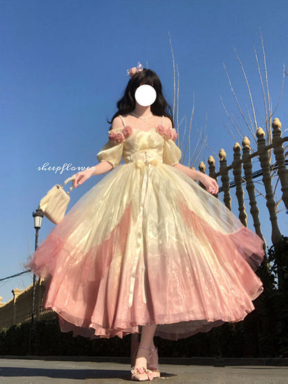 Vintage Ball Gown Off The Shoulder Short Sleeves 16th Ombre Pink Birthday Dresses Lolita Dress Birthday Outfits W1136