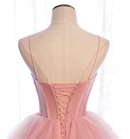 Pink tulle long prom dress A line evening gown  10012