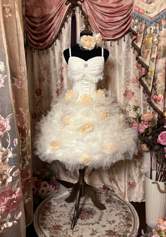 Cute White A Line Spaghetti Strap Floral Lace Tulle Homecoming Dress Cocktail Dress SH3742