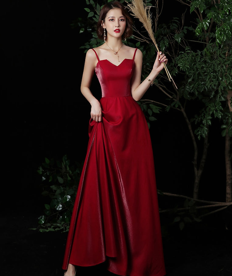 Simple long prom dress burgundy evening dress  8324