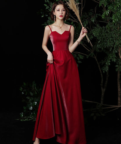 Simple long prom dress burgundy evening dress  8324