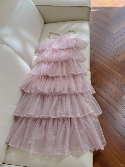 Light Pink/Blue Chiffon Rhinestone Strapless Cake Layered Ruffles Elegant Sweet Long Party Dress Prom Dress Evening Dress gh4760