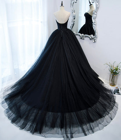 Black stylish and elegant long tulle floor-length ball gown evening dress 10152