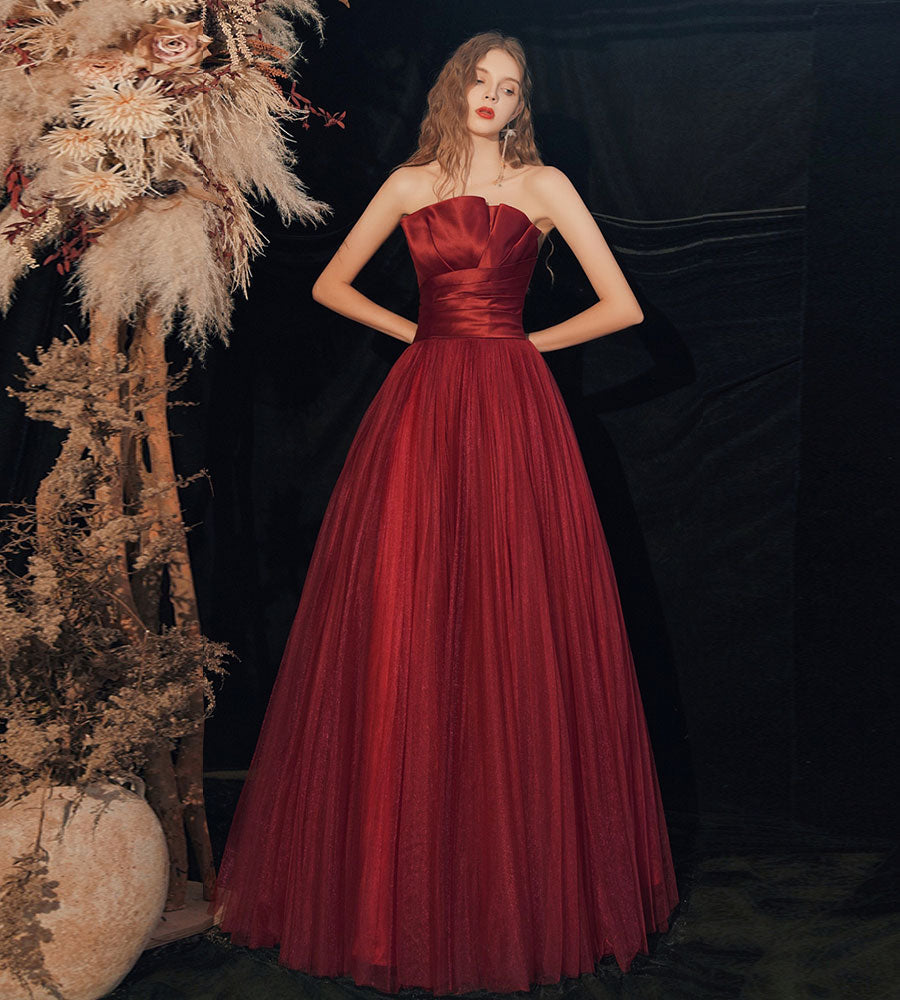 Burgundy long prom dress formal dress  8350