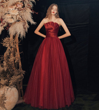 Burgundy long prom dress formal dress  8350