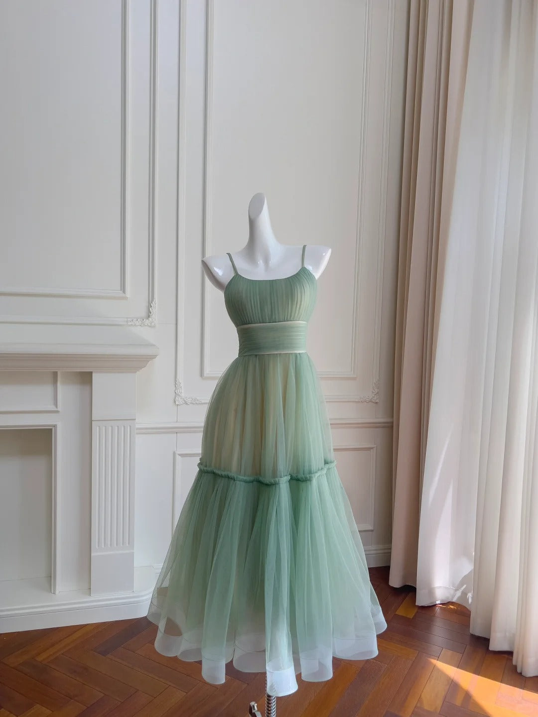 Mint Flowy Long Chiffon Ball Gown Birthday Party Dress gh4405