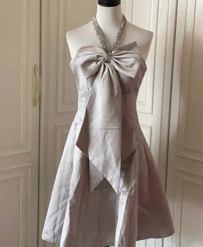 Pink beautiful and elegant bow short homecoming dress dress skirt prom dress evening dress gh4335